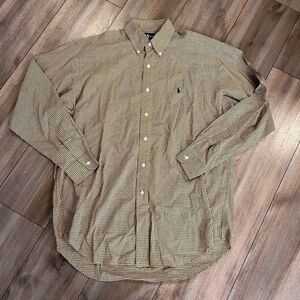 Polo Ralph Lauren Yellow Plaid Buttonup Shirt Men Medium Bin F-23